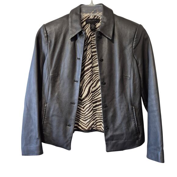 Vintage The Limited Womens Leather Black Fitted Jacket XS Zebra stripe lining - Picture 1 of 13